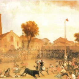 “Toros y cucaña en Carabanchel Alto” Pintura de Eugenio Lucas Velázquez (1865) WEB